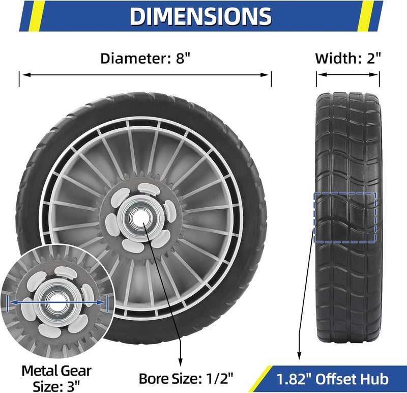 GICOOL HRR216 Lawn Mower Wheels, 2 Front Wheels 44710-VL0-L02ZB and 2 Rear 42710-VE2-M02ZE for Honda HRR216 HRS216 HRT216 Walk-behind Lawn Mower, 8 Inch Wheels, 4 Pack - Image 2
